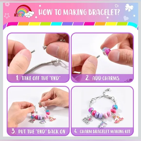 Nwt DIY Unicorn Themed Charm Bracelet Making Kit Beads Charms Jewelry - Picture 8 of 10